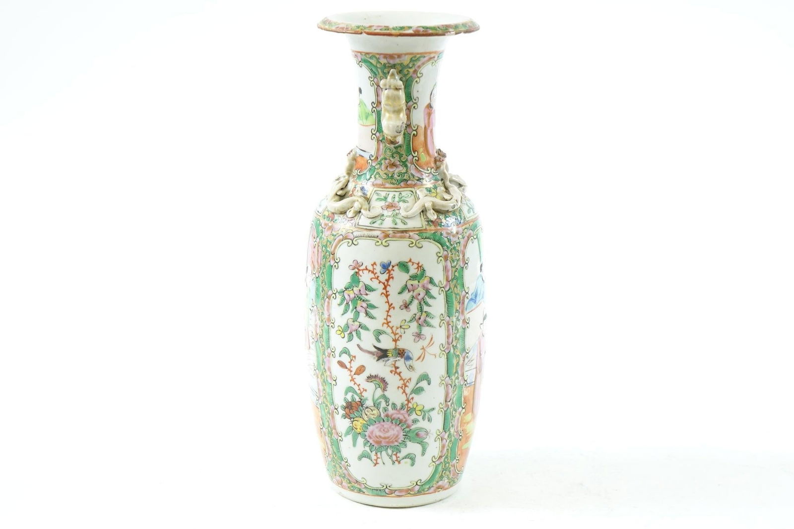 Antique 19th-Century Pair of Chinese Famille Rose Porcelain Vases – 9.5" X 4.5" X 12.5" - 2