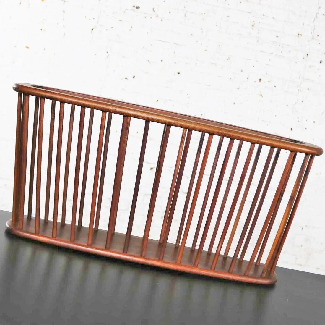 Larger Walnut Oval Magazine Rack Attributed to Arthur Umanoff for Washington Woodcraft - 2