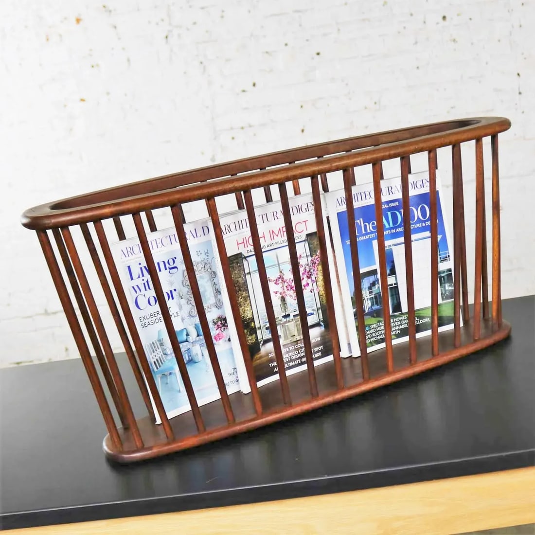 Larger Walnut Oval Magazine Rack Attributed to Arthur Umanoff for Washington Woodcraft - 3