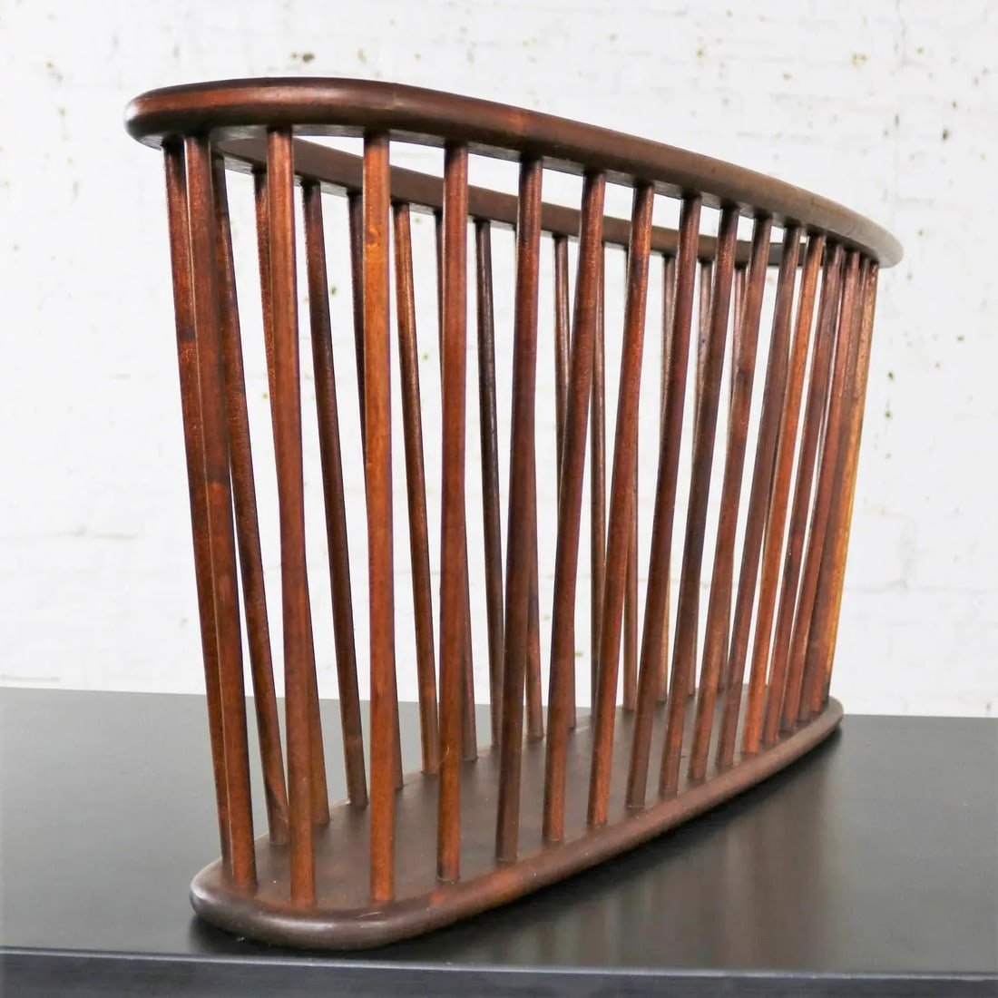 Larger Walnut Oval Magazine Rack Attributed to Arthur Umanoff for Washington Woodcraft - 4