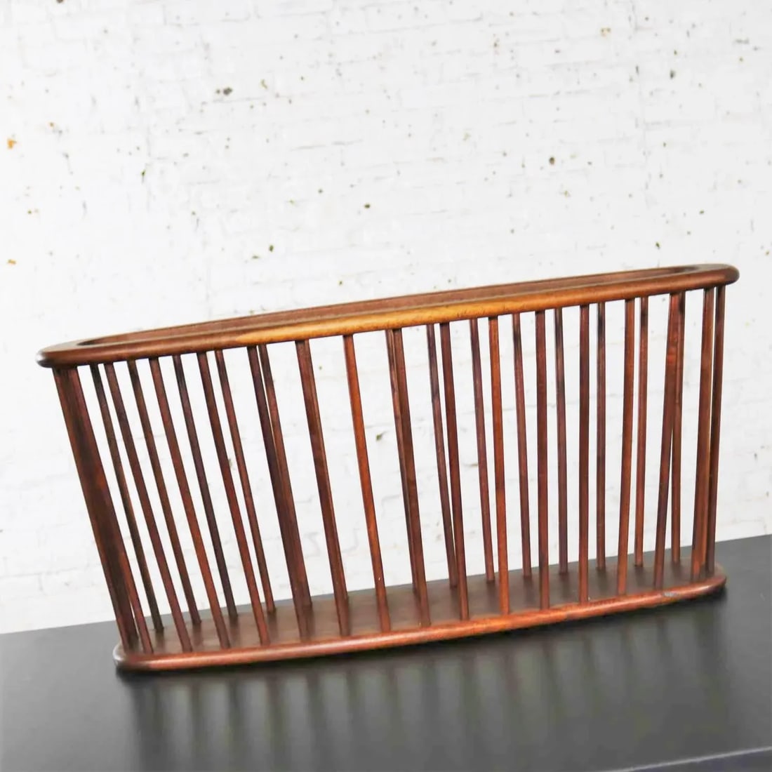 Larger Walnut Oval Magazine Rack Attributed to Arthur Umanoff for Washington Woodcraft - 6