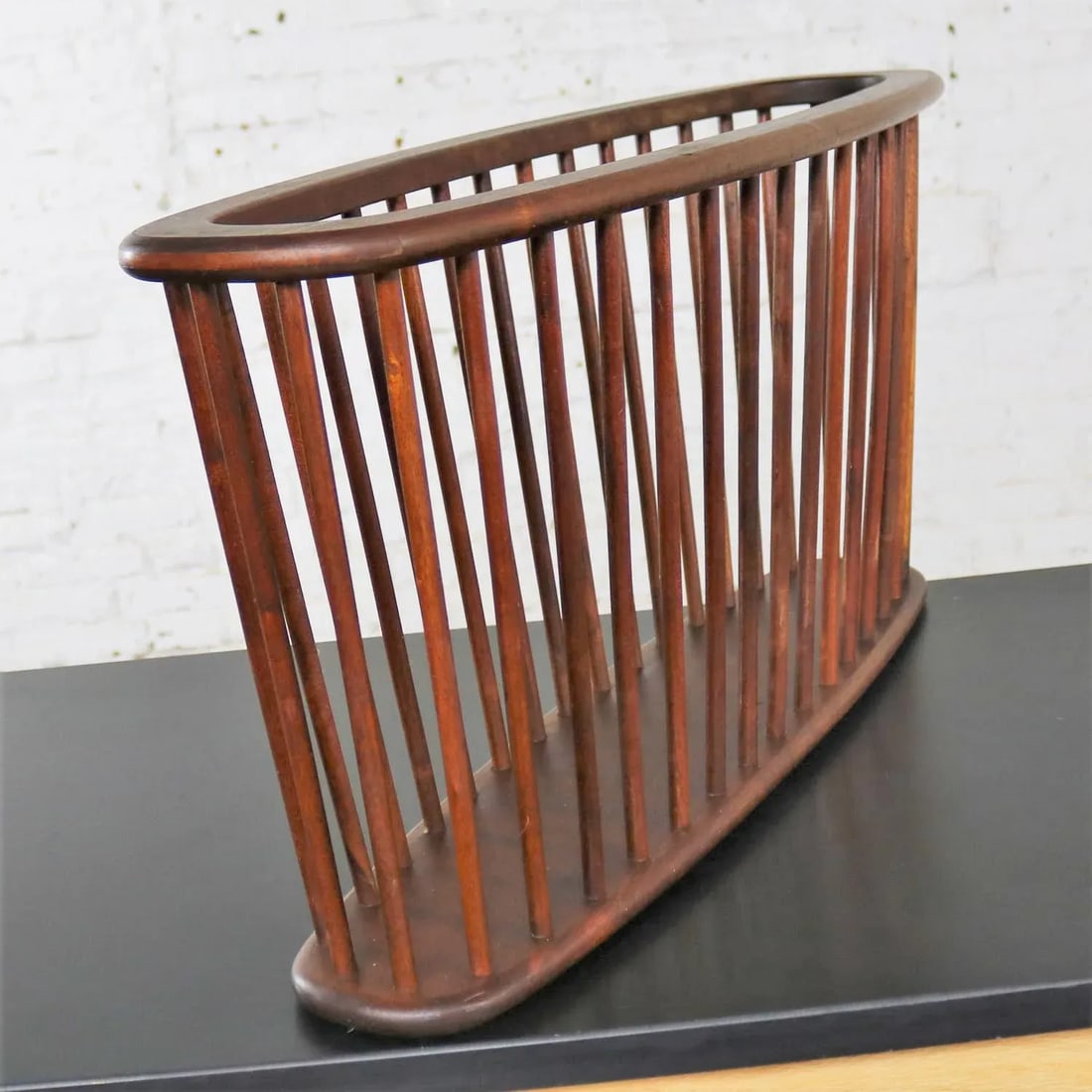 Larger Walnut Oval Magazine Rack Attributed to Arthur Umanoff for Washington Woodcraft - 7