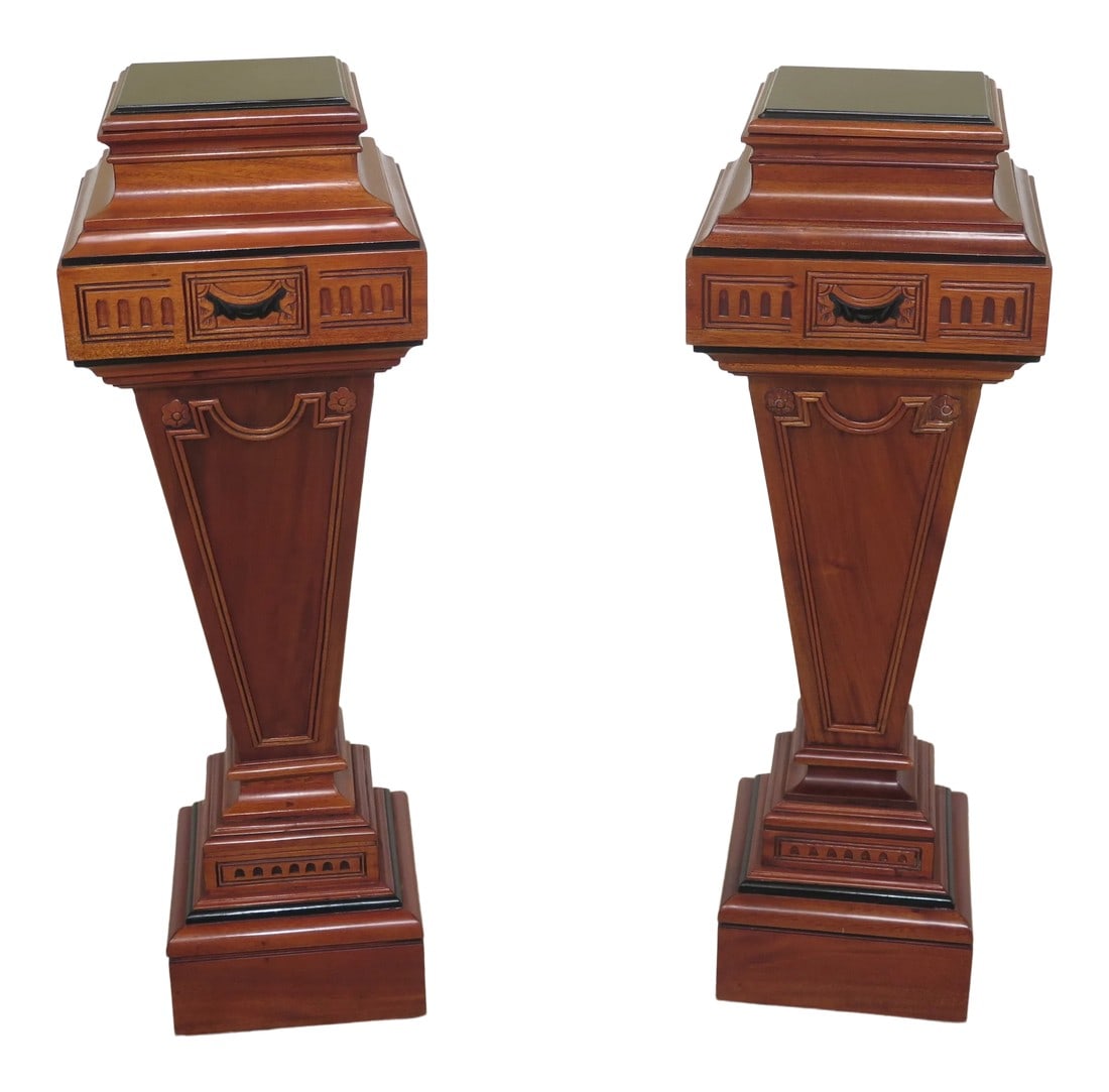Mahogany Adam Style Carved Pedestals-A Pair: Mahogany Adam Style Carved Plant Stand Pedestals, a pair. This is an adam style, with removable tops. Condition: Alterations: Original Condition Unaltered Imperfections: Some Imperfections