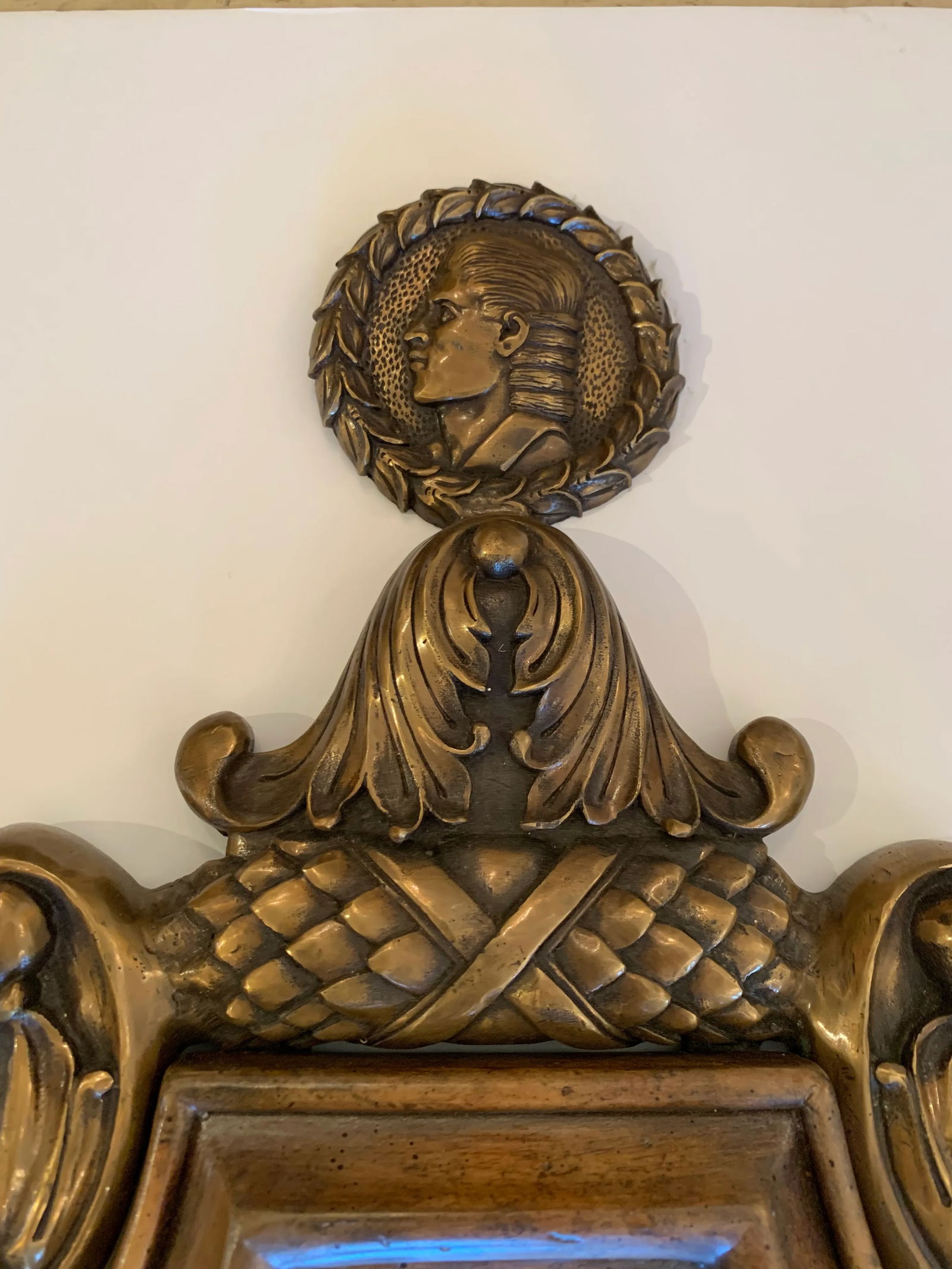 Handsome Shield Back Mirror Two-Arm Sconces With Bronze Medallion Top - a Pair - 7