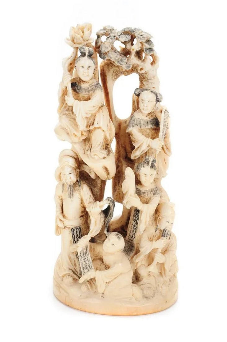 Chinese 19th Century Antique Figural 9" Sculpture: A Chinese 19th Century antique figural 9" intricate sculpture. A beautiful piece that will add to your décor! Condition: Alterations: Original Condition Unaltered Imperfections: Some