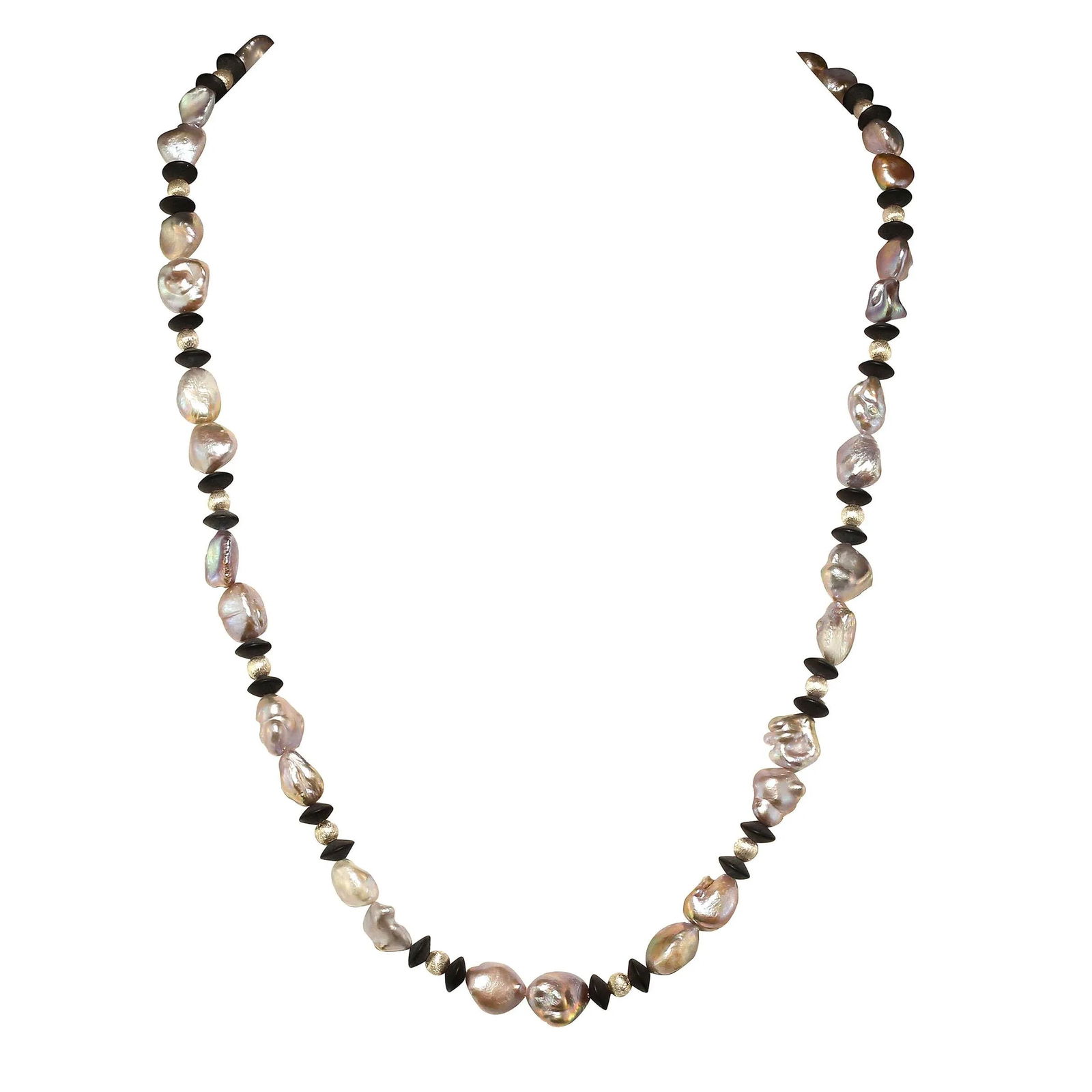 Long and Silvery Pearls and Black Onyx Necklace - 5