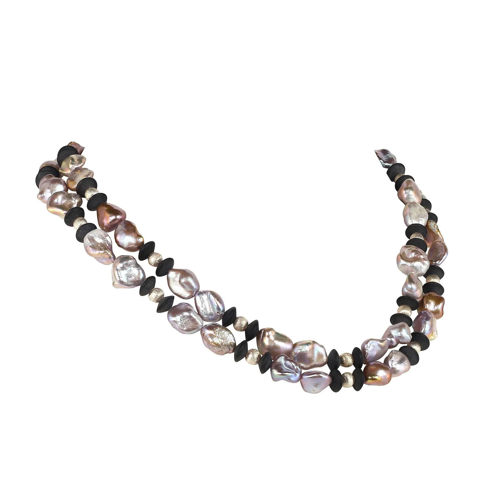 Long and Silvery Pearls and Black Onyx Necklace - 8