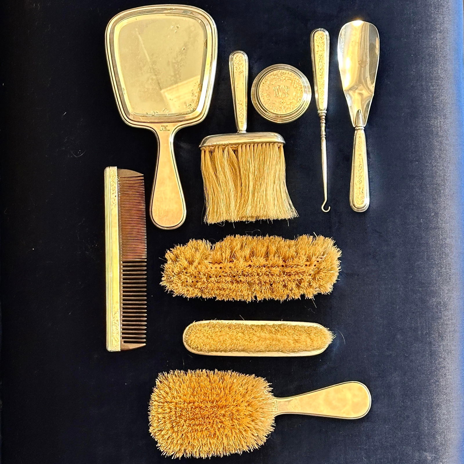 Antique Dominick & Haff Monogrammed Sterling Silver 9-Piece Vanity Set - 10