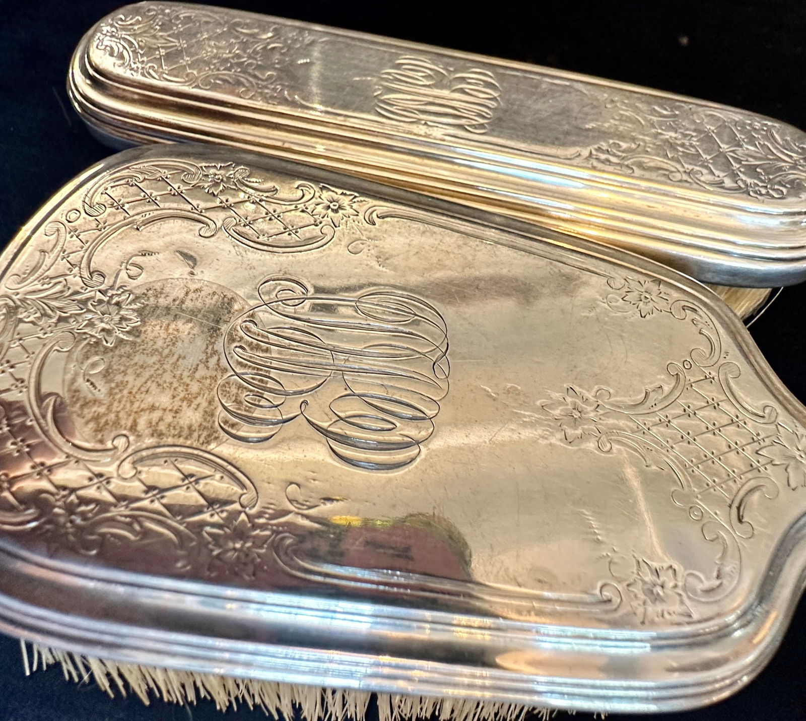 Antique Dominick & Haff Monogrammed Sterling Silver 9-Piece Vanity Set - 7