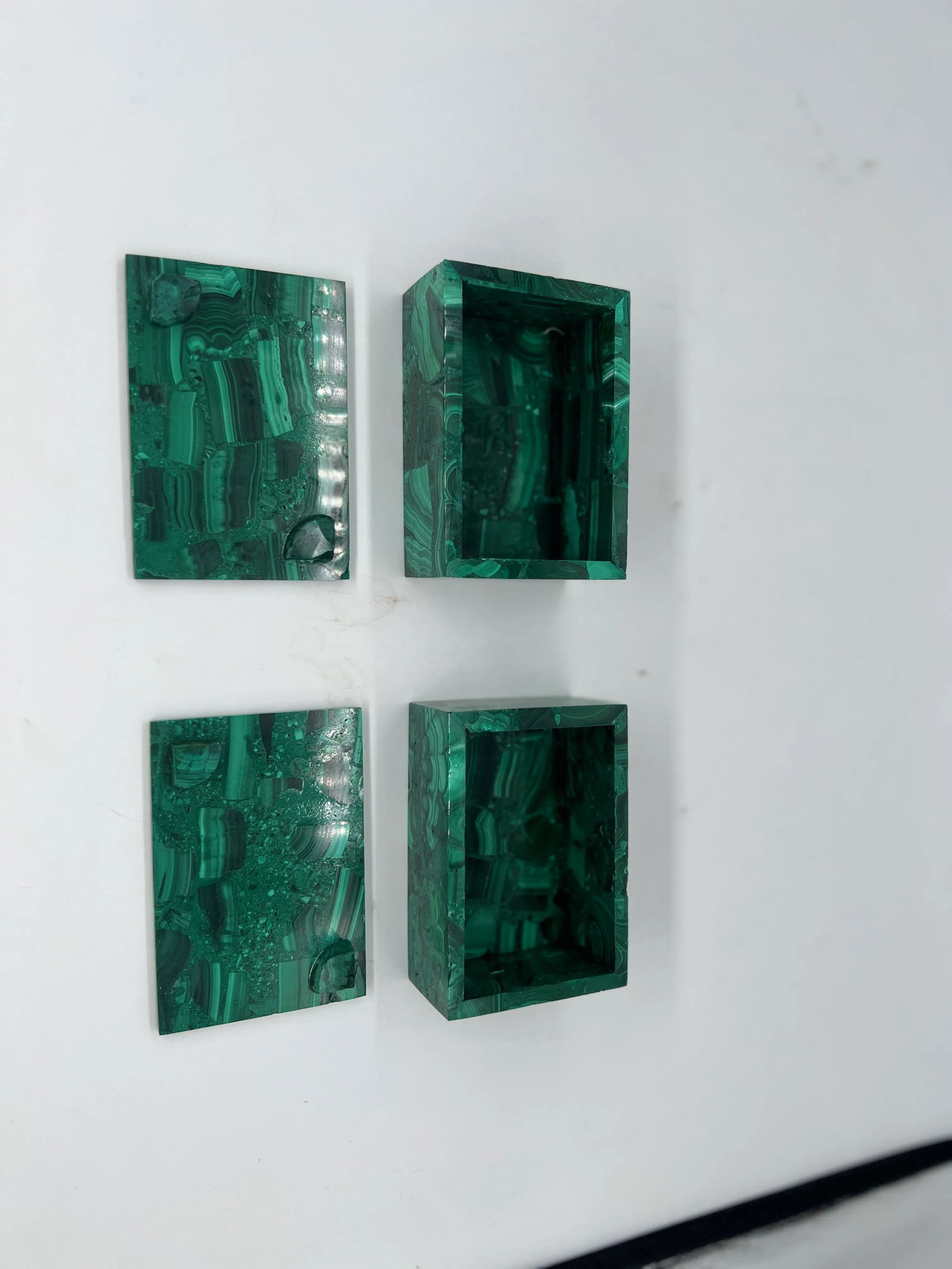 Vintage Pair of Malachite Gemstone Lidded Boxes - 7