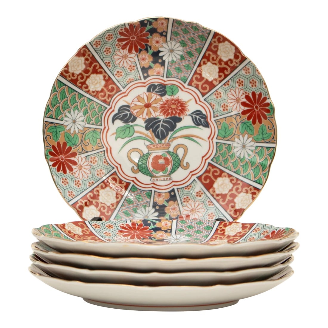 Circa 1970s Japanese Imari 22k Gold Dinner Plates- Set of 5: Vintage Set of 5 fabulous 22K Gold Japanese Imari Dinner Plates from 1970s. Marked. Excellent condition - minor age wear overall, no cracks or chips, gently used. Each of 5 plates is 10.10" Diameter