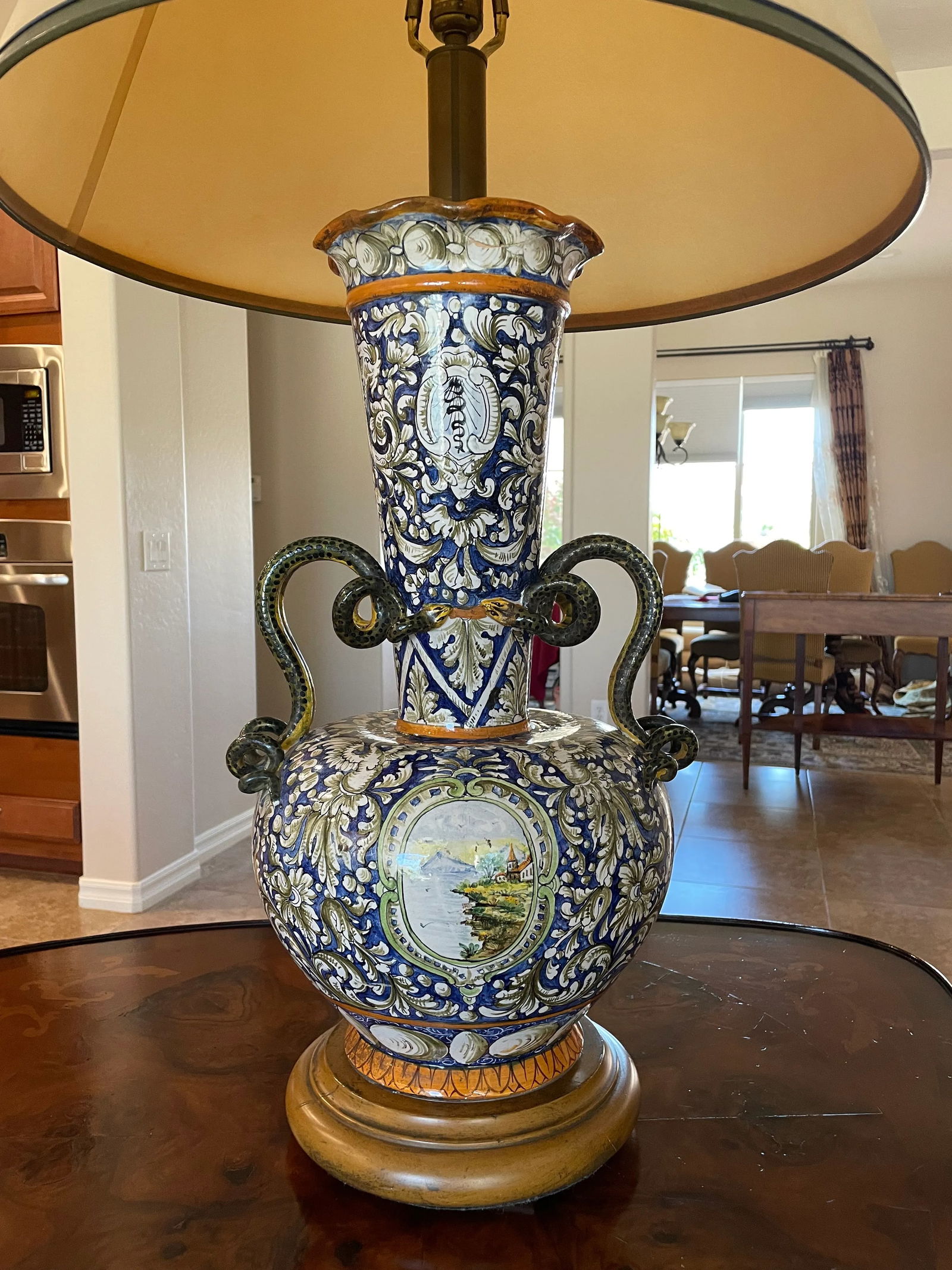 Large Majolica Lamp With Snake Handles Italian Renaissance Antique - 2