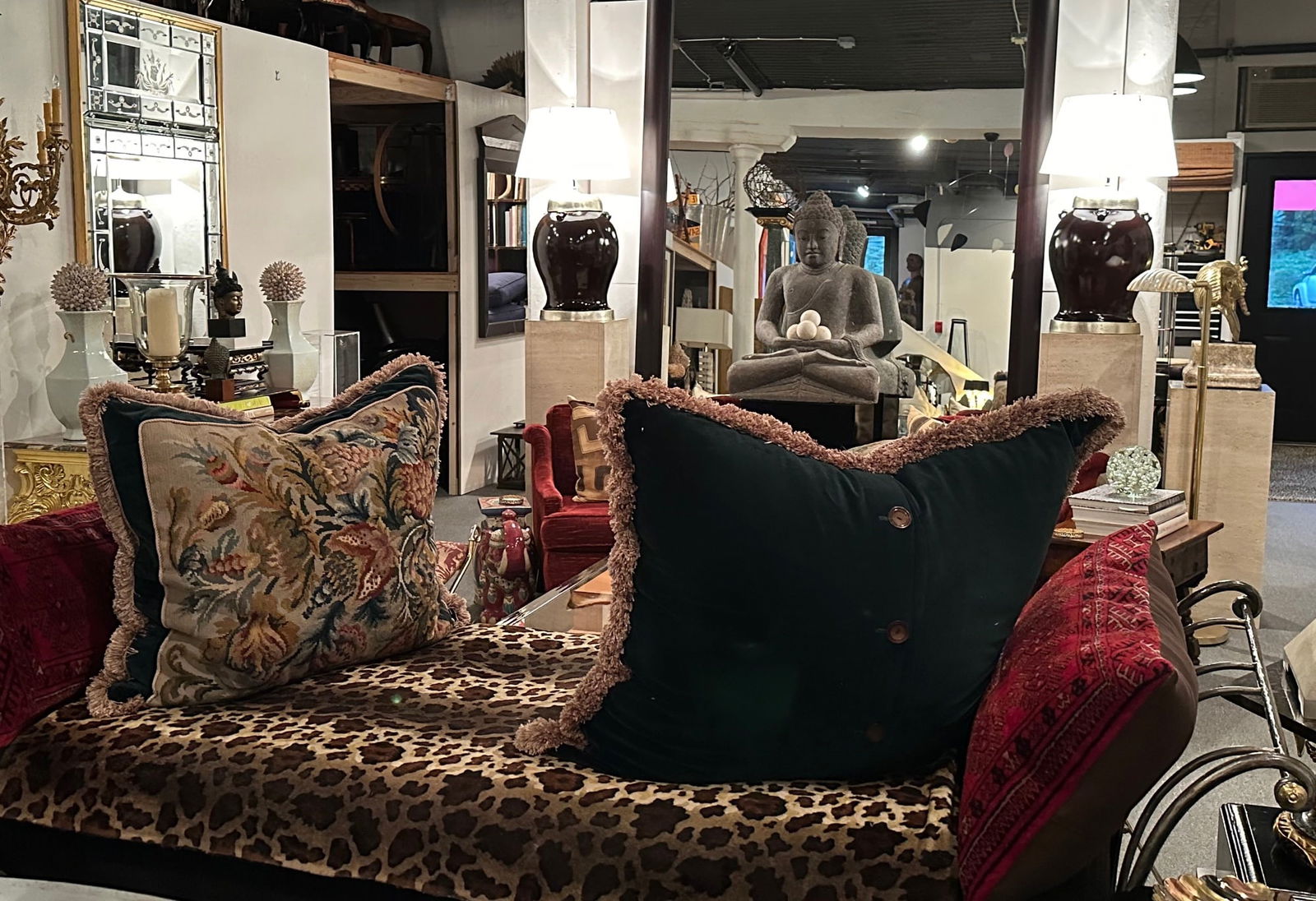 Hand Made Needlepoint Pillows With Bakelite Buttons -A Pair - 5