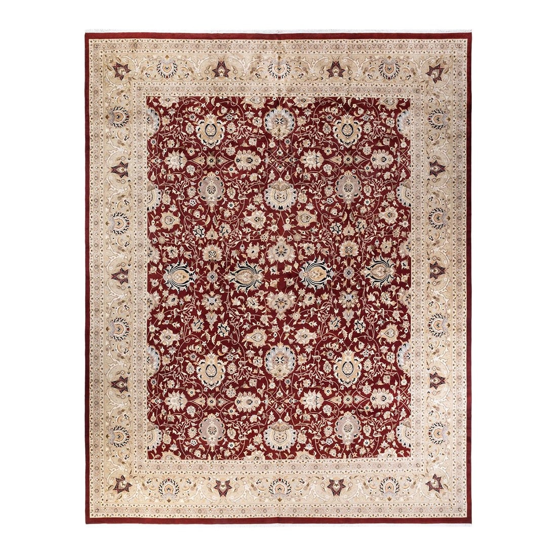 Mogul, One-of-a-Kind Hand-Knotted Area Rug - Red, 12' 0" x 14' 8": With understated palettes and allover designs, the rugs in the Mogul Collection will bring timeless sophistication to any room. Influenced by a spectrum of Turkish, Indian, and Persian designs, the