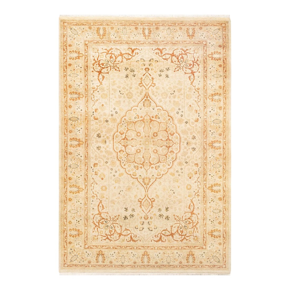 Mogul, One-of-a-Kind Hand-Knotted Area Rug - Ivory, 4' 7" x 6' 8": With understated palettes and allover designs, the rugs in the Mogul Collection will bring timeless sophistication to any room. Influenced by a spectrum of Turkish, Indian, and Persian designs, the