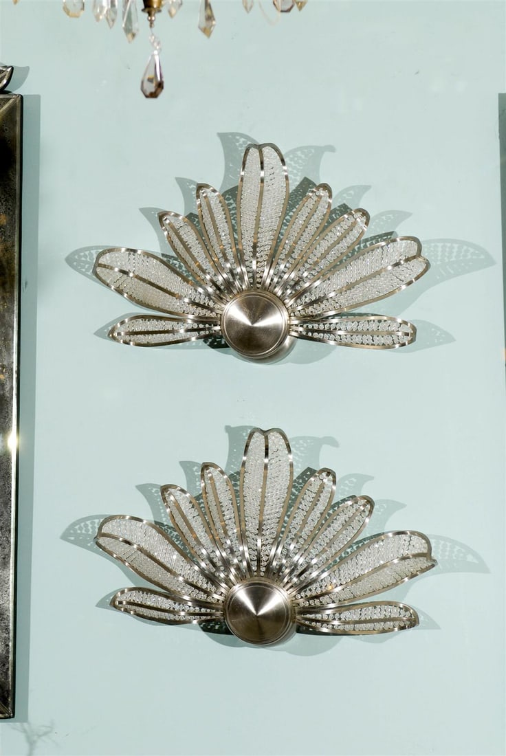 Pair of Mid 20th Century Modern Style Fanned Sconces, Wired - 2