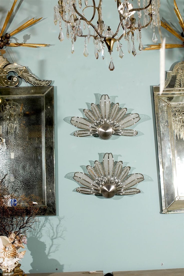 Pair of Mid 20th Century Modern Style Fanned Sconces, Wired - 5