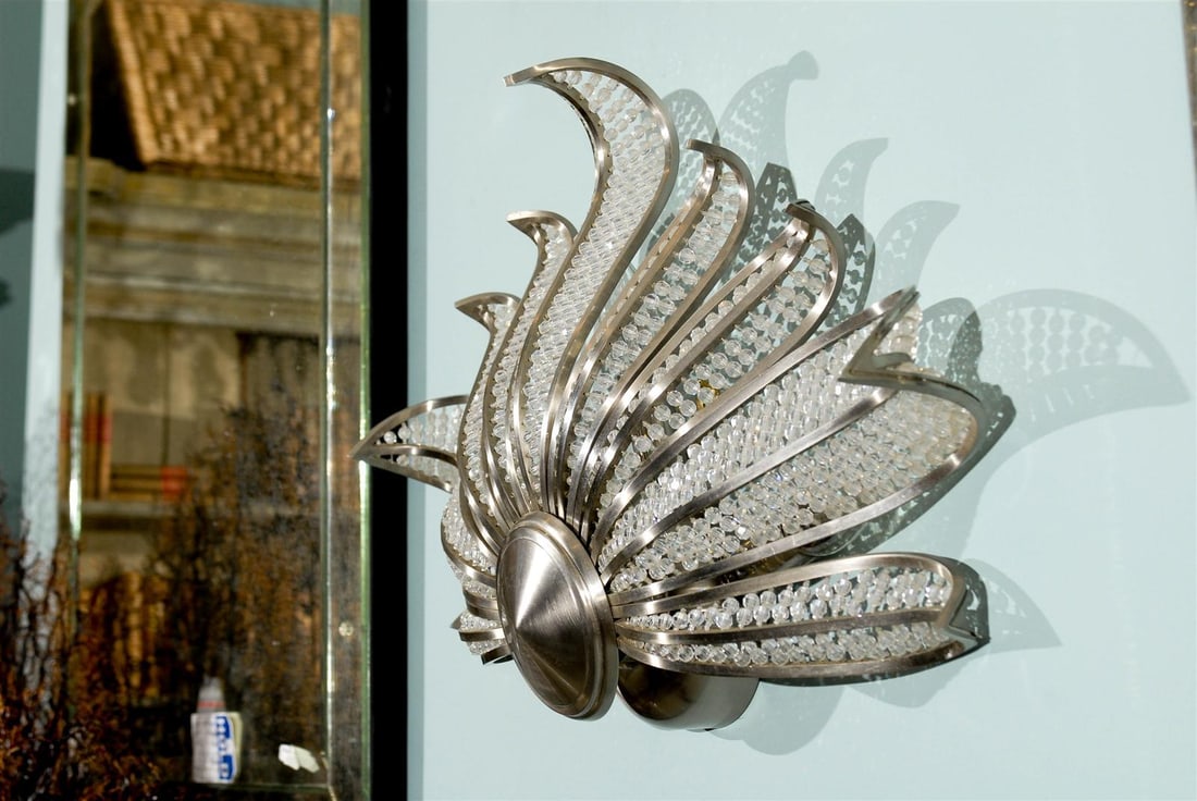 Pair of Mid 20th Century Modern Style Fanned Sconces, Wired - 8