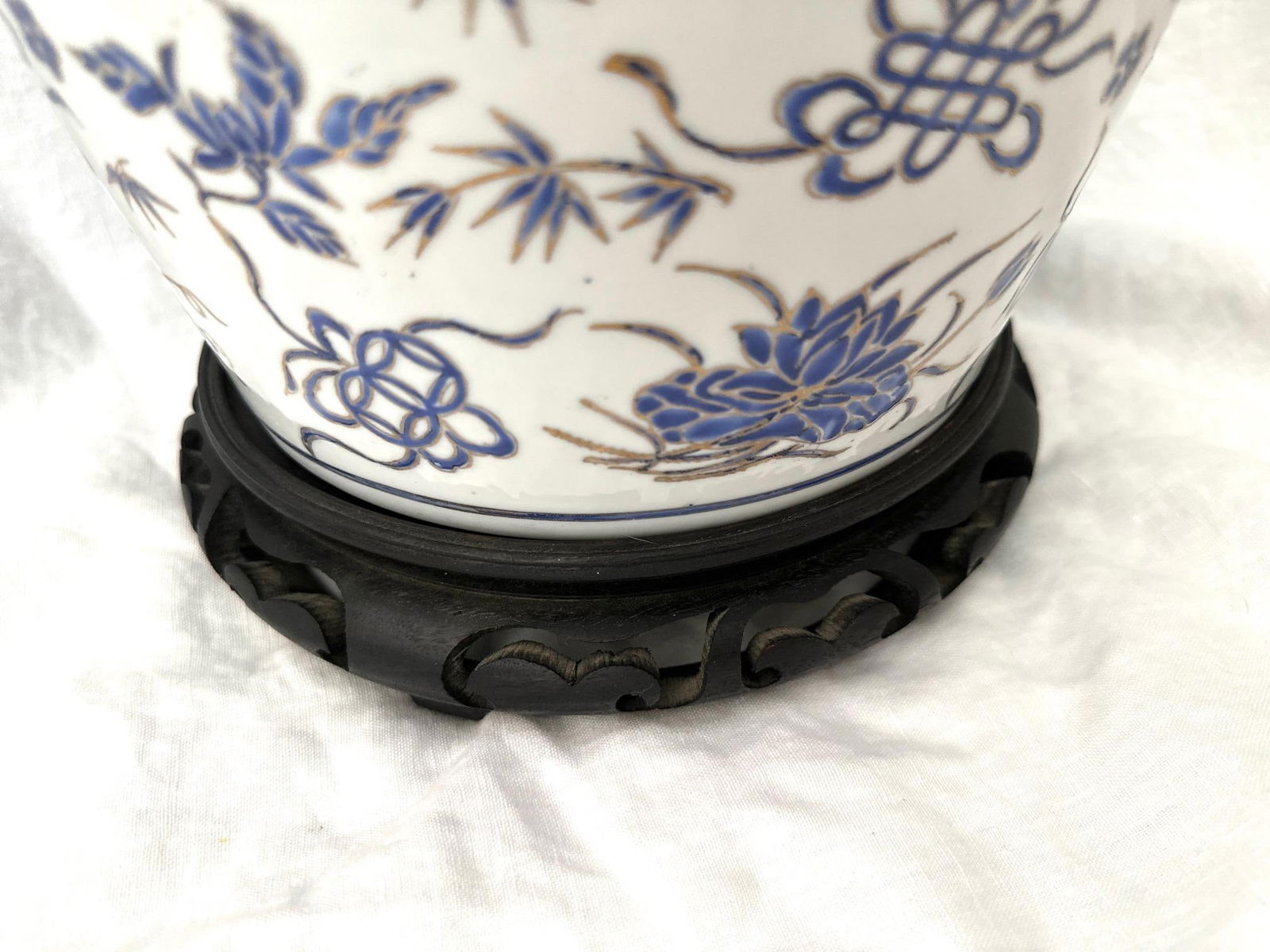 Vintage Chinoiserie Blue & White Vase Table Lamp - 8