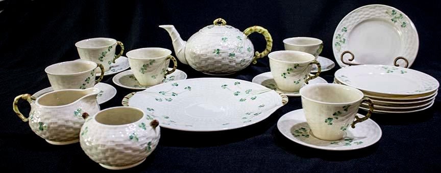 Belleek Shamrock Pattern Classic Fine Parian China Breakfast Set - 22 Pcs - 3
