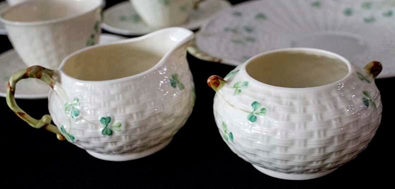 Belleek Shamrock Pattern Classic Fine Parian China Breakfast Set - 22 Pcs - 4