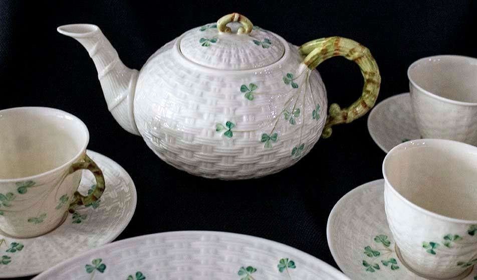 Belleek Shamrock Pattern Classic Fine Parian China Breakfast Set - 22 Pcs - 5