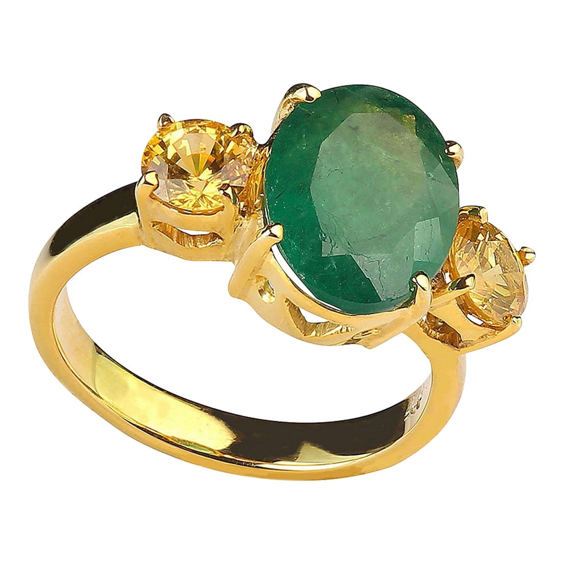 Green Emerald With Sparkling Golden Citrine Accent & Gold Rhoduim/Sterling Ring Size 7: Striking 3.11ct Emerald and Citrine Dinner Ring in Gold Rhodium Over Sterling Silver Make a statement with this stunning 3.11 carat oval Emerald ring, exquisitely accented by 1.3 carats of sparkling
