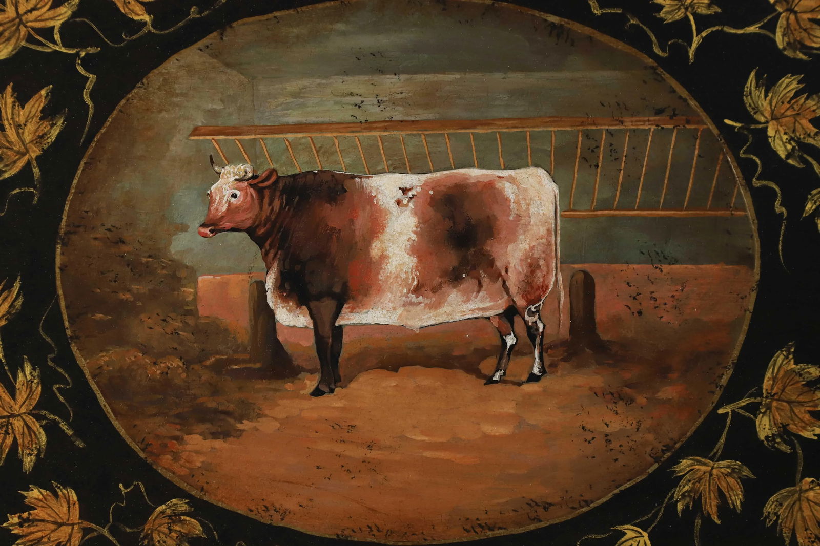 Vintage Farm Animal Tray Depicting Rustic Cow - 2