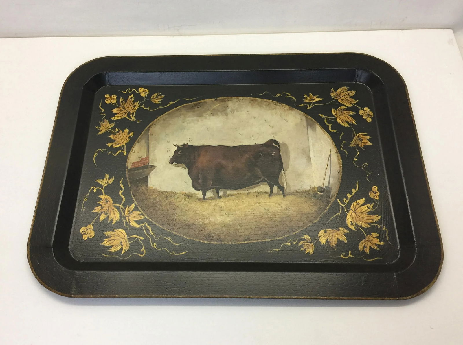 Vintage Farm Animal Tray Depicting Rustic Cow - 3