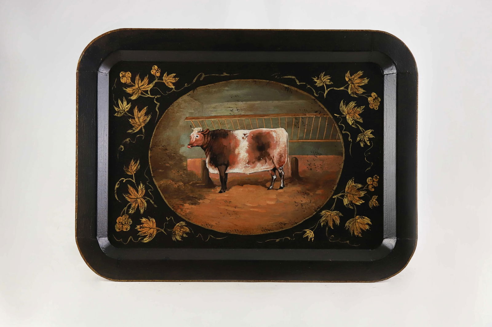 Vintage Farm Animal Tray Depicting Rustic Cow - 5