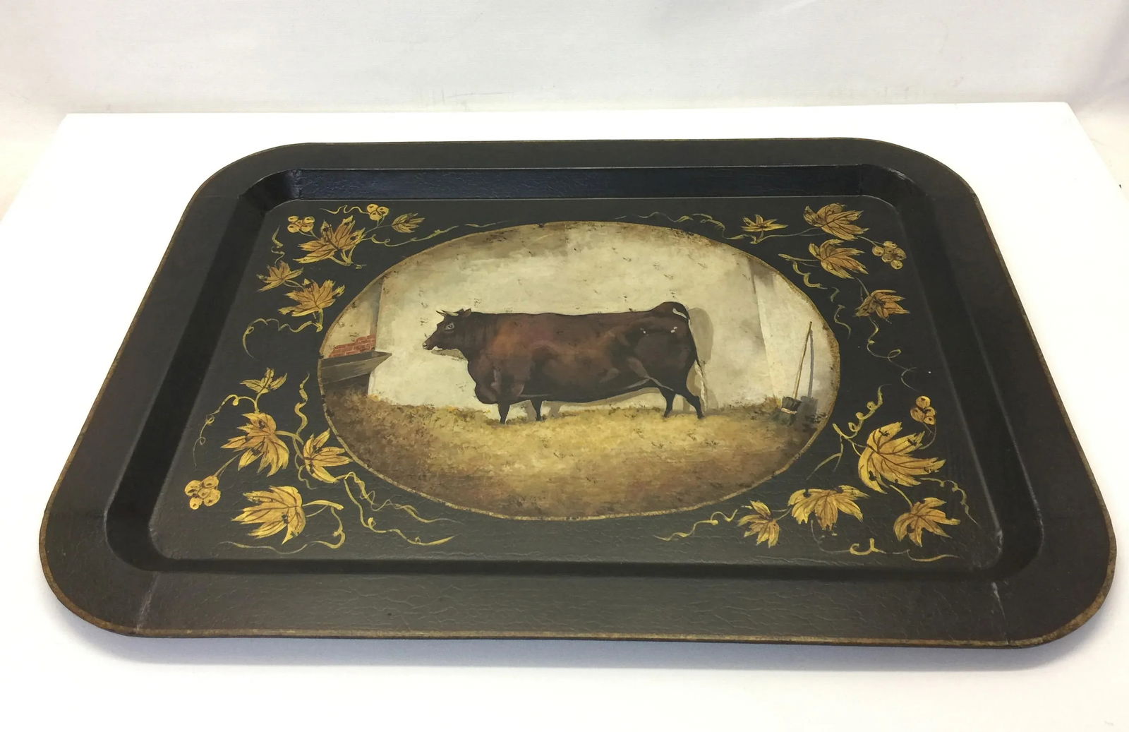 Vintage Farm Animal Tray Depicting Rustic Cow - 7