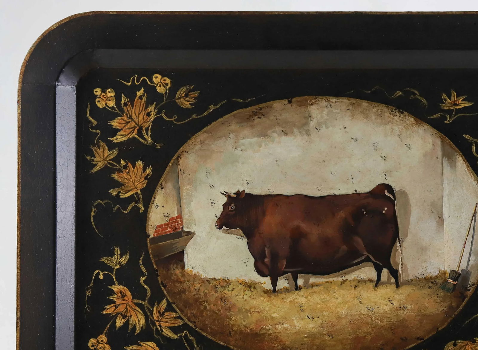 Vintage Farm Animal Tray Depicting Rustic Cow - 8