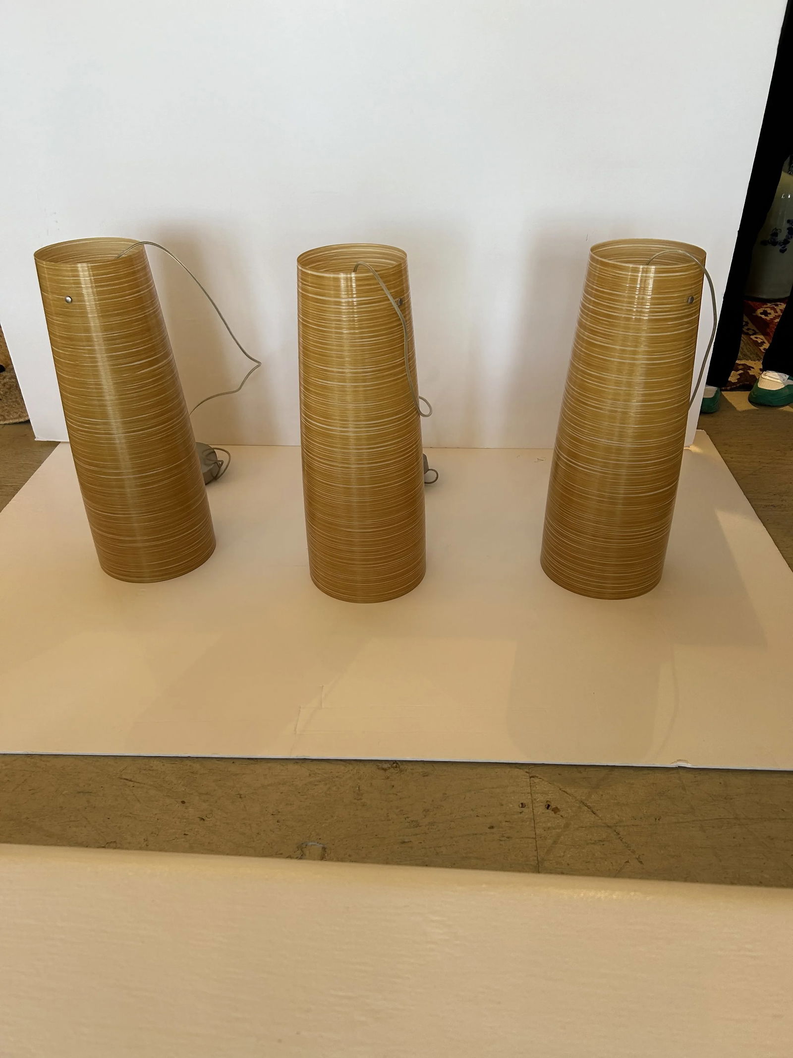 Foscarini Murano Sleek Gold & Cream Striated Fiberglass Large Pendants -Set of 3 - 10