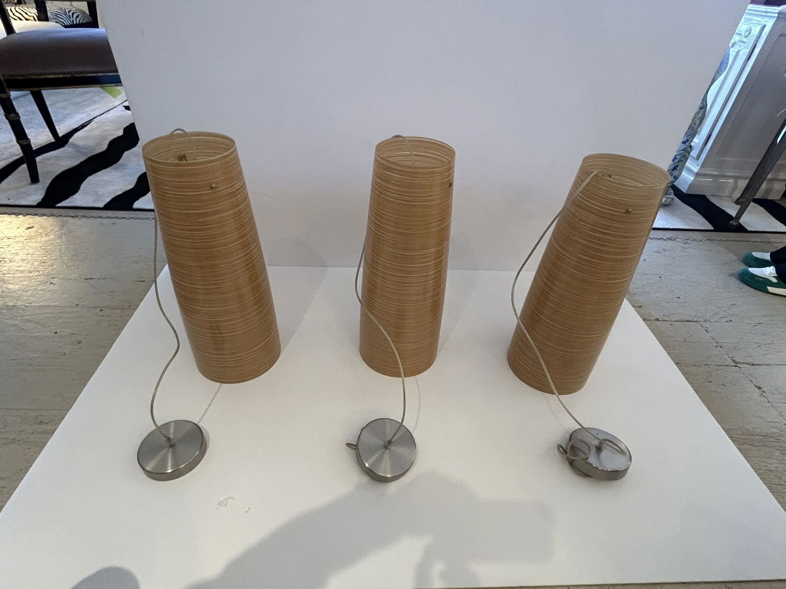 Foscarini Murano Sleek Gold & Cream Striated Fiberglass Large Pendants -Set of 3 - 3