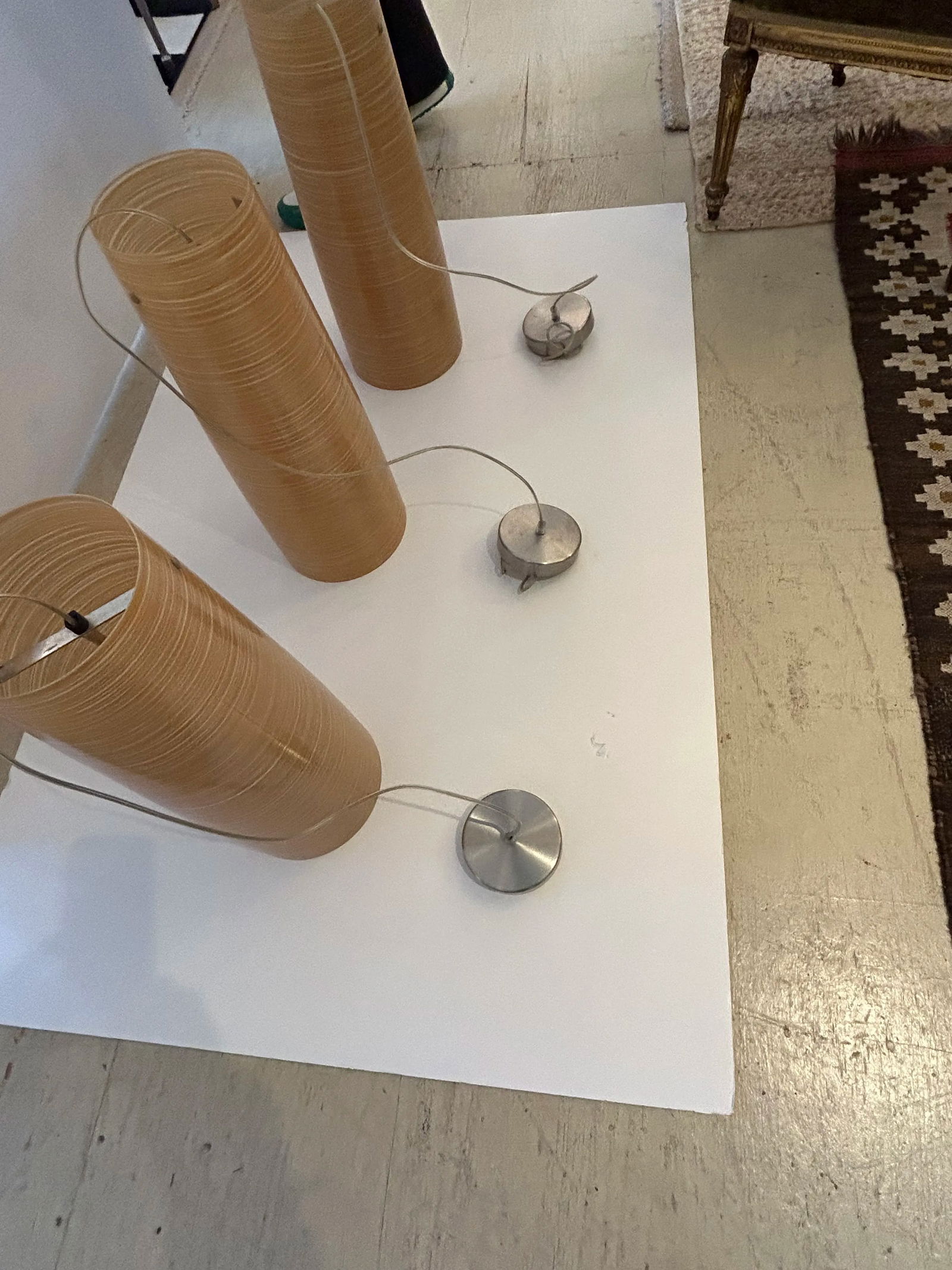 Foscarini Murano Sleek Gold & Cream Striated Fiberglass Large Pendants -Set of 3 - 5