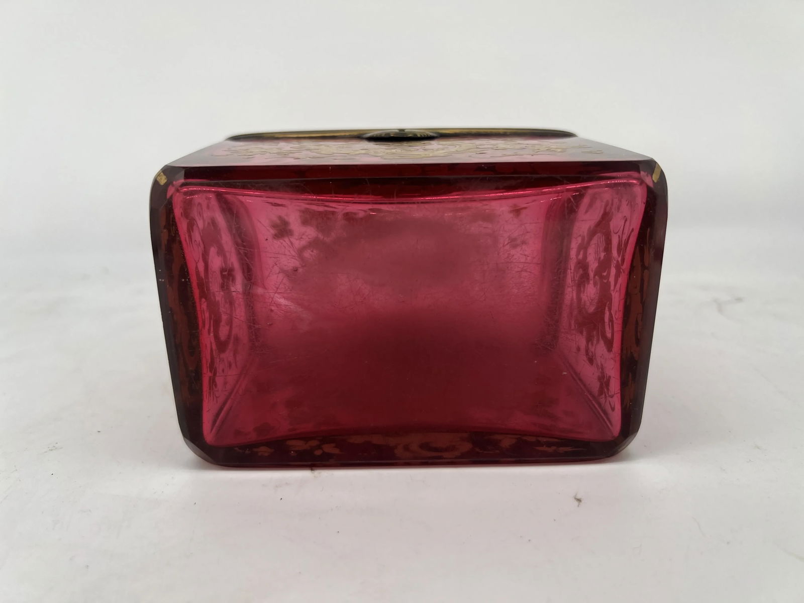 Antique Moser Cranberry Enameled & Ormolu Mounted Glass Casket Box - 7