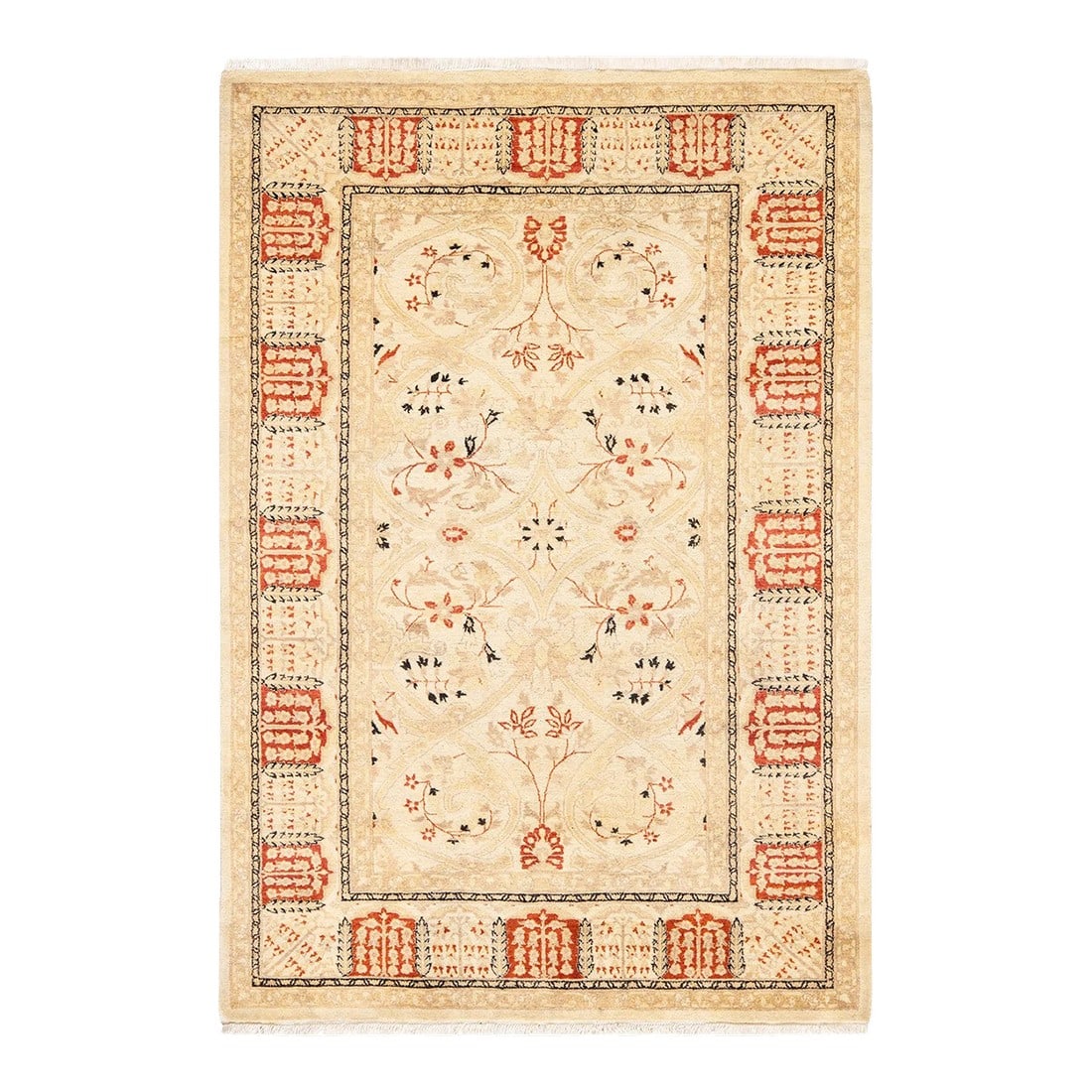 Mogul, One-of-a-Kind Hand-Knotted Area Rug - Ivory, 4' 3" x 6' 0": With understated palettes and allover designs, the rugs in the Mogul Collection will bring timeless sophistication to any room. Influenced by a spectrum of Turkish, Indian, and Persian designs, the ar