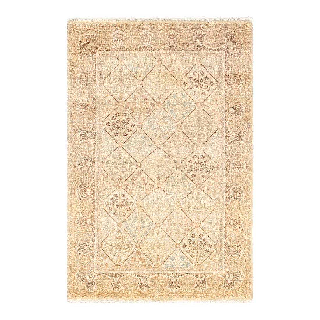 Mogul, One-of-a-Kind Hand-Knotted Area Rug - Ivory, 4' 2" x 6' 2": With understated palettes and allover designs, the rugs in the Mogul Collection will bring timeless sophistication to any room. Influenced by a spectrum of Turkish, Indian, and Persian designs, the ar