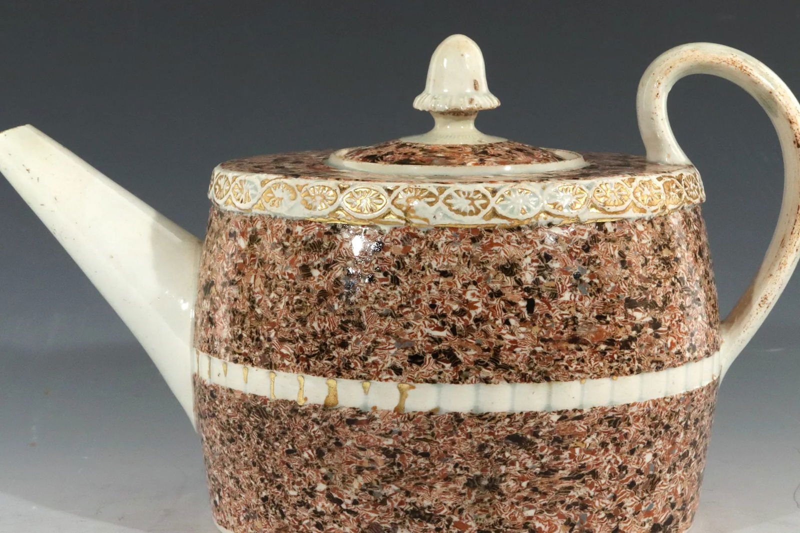 Staffordshire Pearlware Pottery Surface Agate Teapot With Acorn Finial - 3