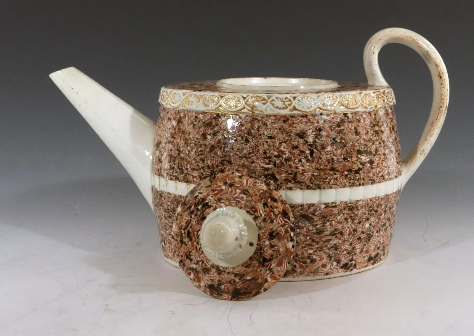 Staffordshire Pearlware Pottery Surface Agate Teapot With Acorn Finial - 7