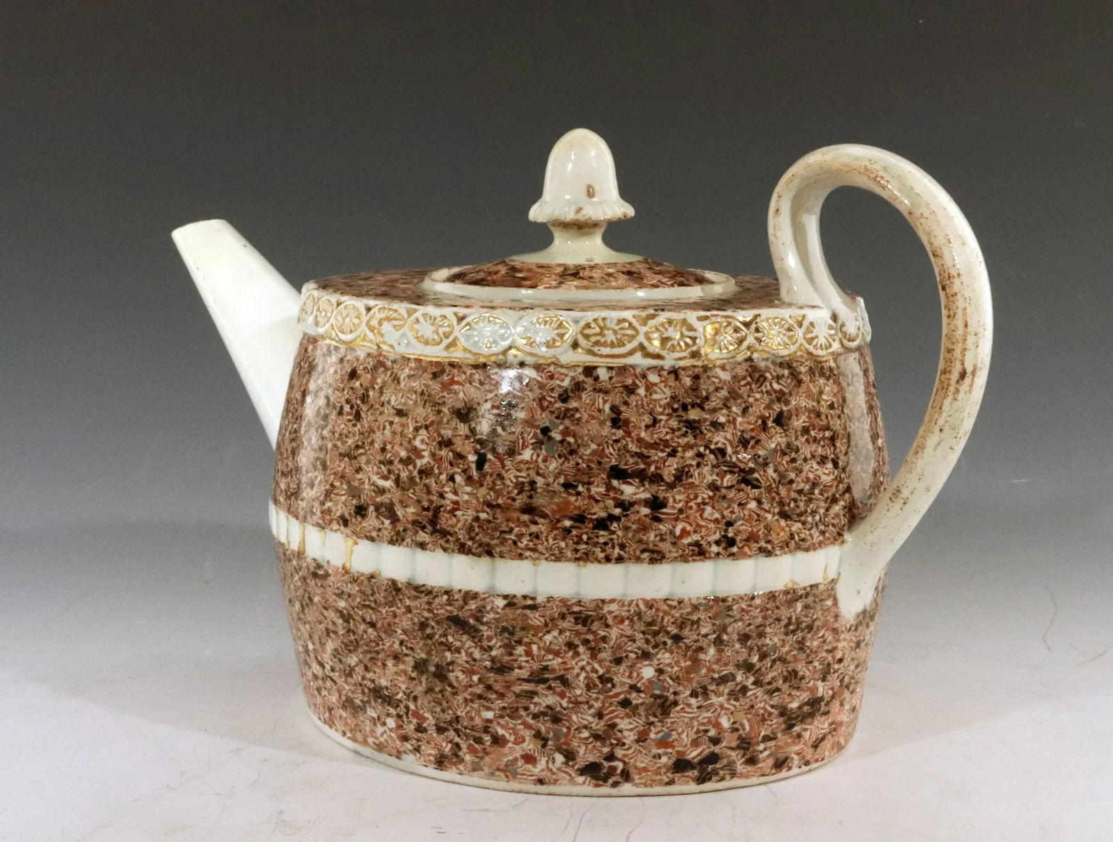 Staffordshire Pearlware Pottery Surface Agate Teapot With Acorn Finial - 9