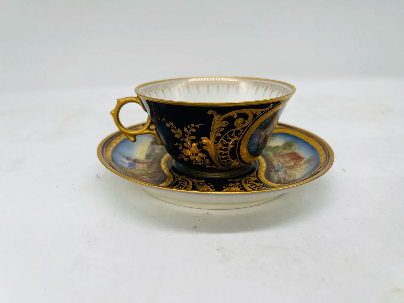 Phenomenal 12 Sevres 19th C, Chateau Des Tuileries 1846 Chateau Scene Cup Saucer - 11
