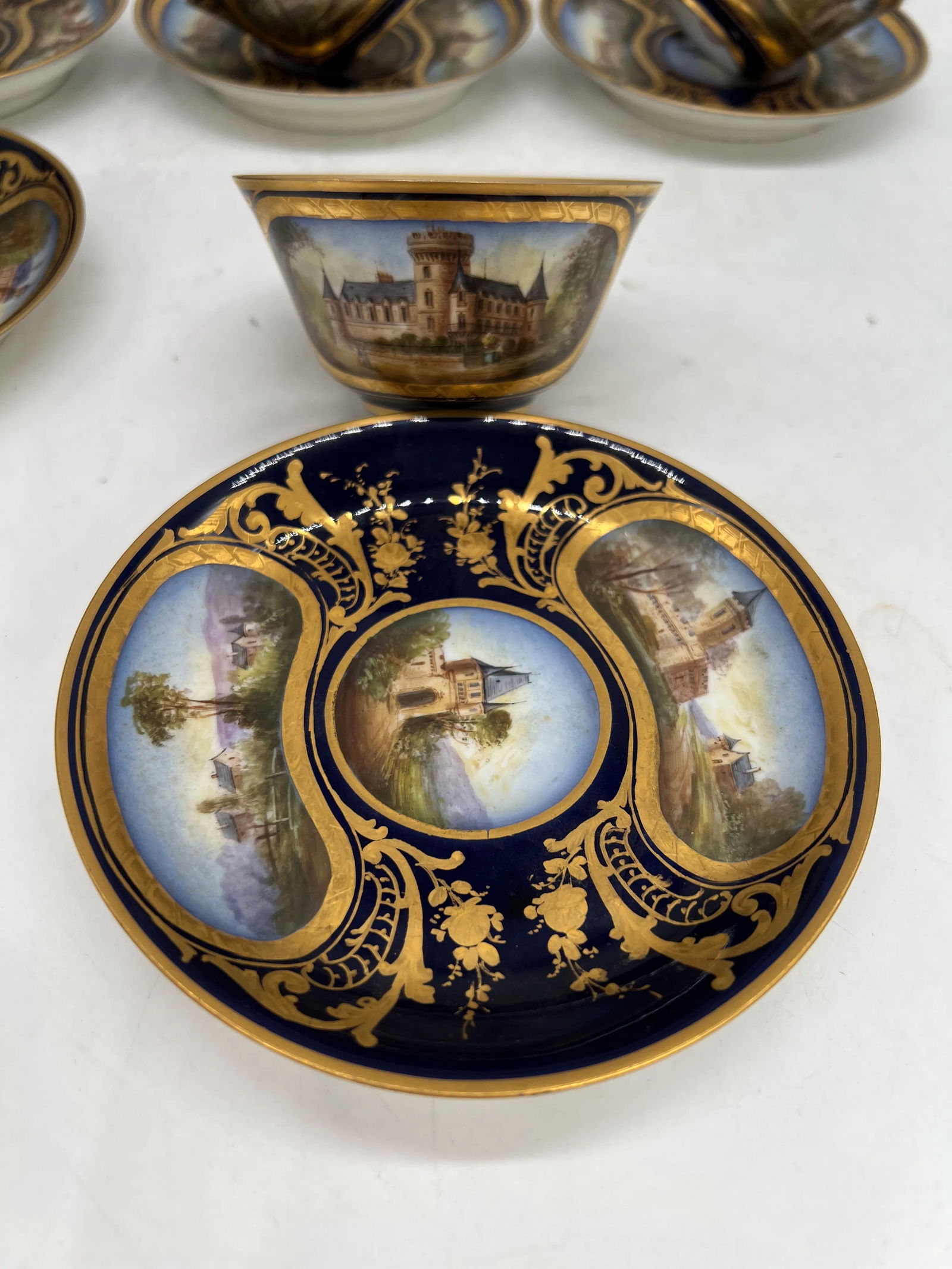 Phenomenal 12 Sevres 19th C, Chateau Des Tuileries 1846 Chateau Scene Cup Saucer - 9