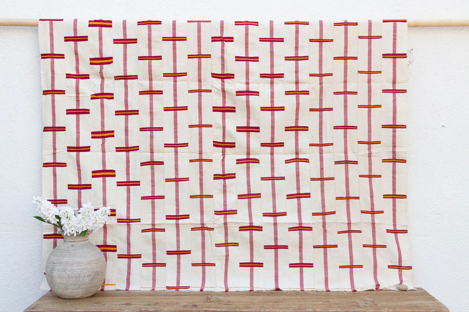 White & Red Vintage Heirloom Kente - 7