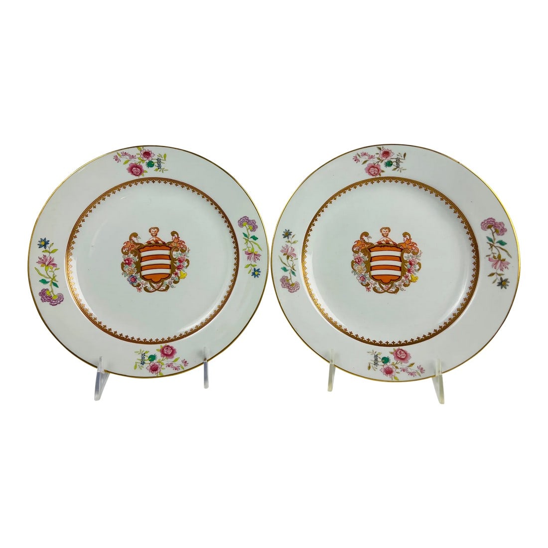 Pair, Early 19th Century Davenport Armorial Porcelain 9" Plates (1 of 8)