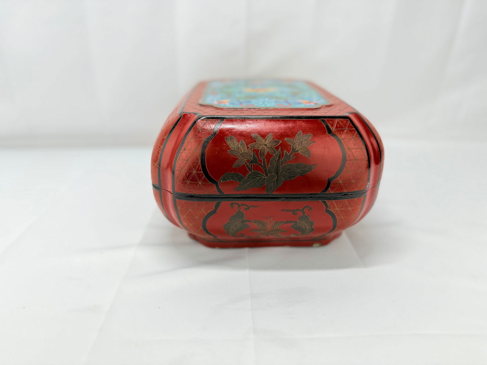 Chinese Cloisonne Mounted Red & Black Lacquer Box - 2
