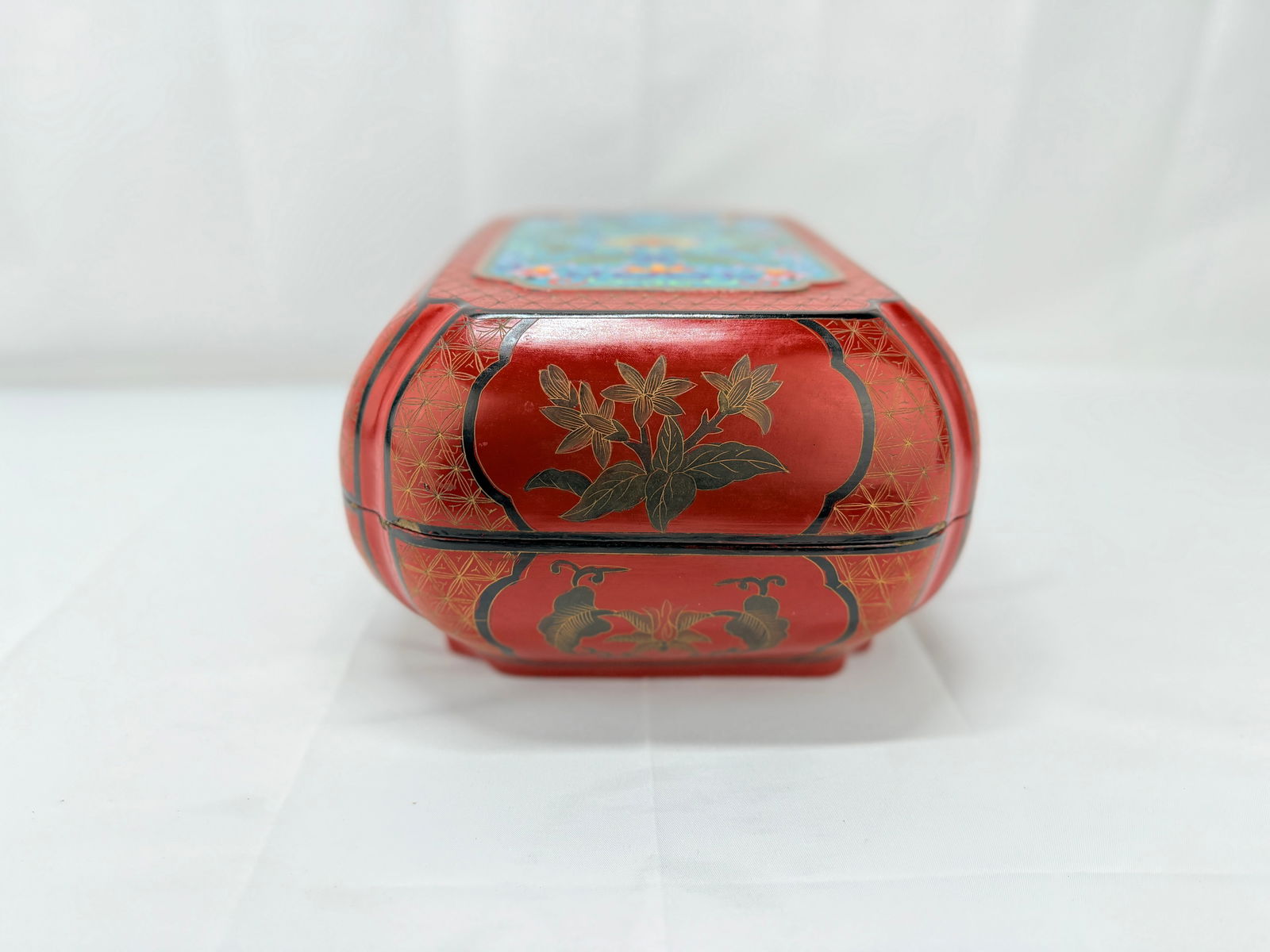 Chinese Cloisonne Mounted Red & Black Lacquer Box - 3