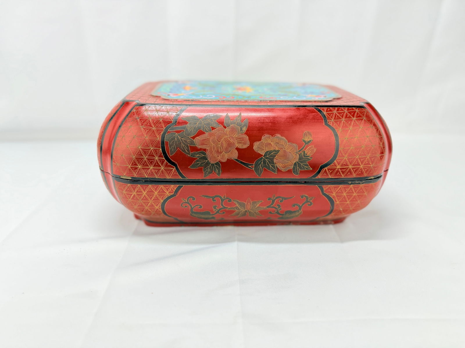 Chinese Cloisonne Mounted Red & Black Lacquer Box - 4