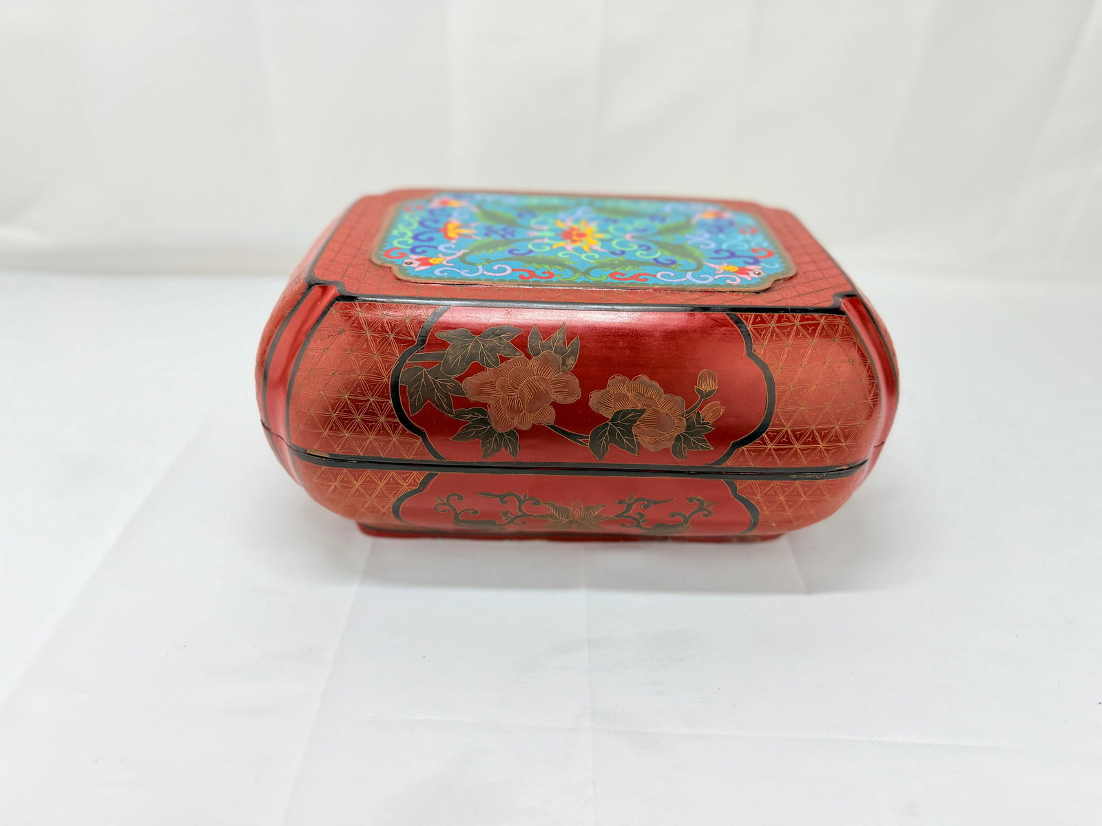 Chinese Cloisonne Mounted Red & Black Lacquer Box - 6