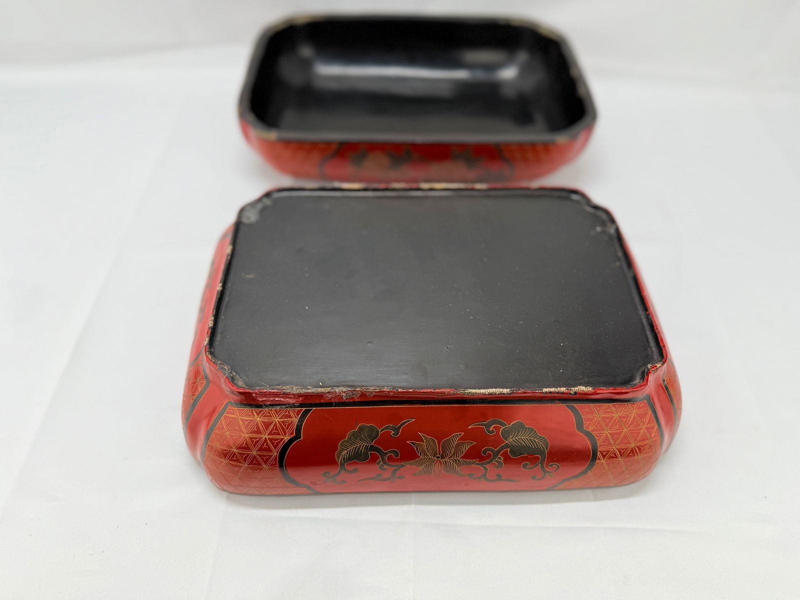 Chinese Cloisonne Mounted Red & Black Lacquer Box - 8